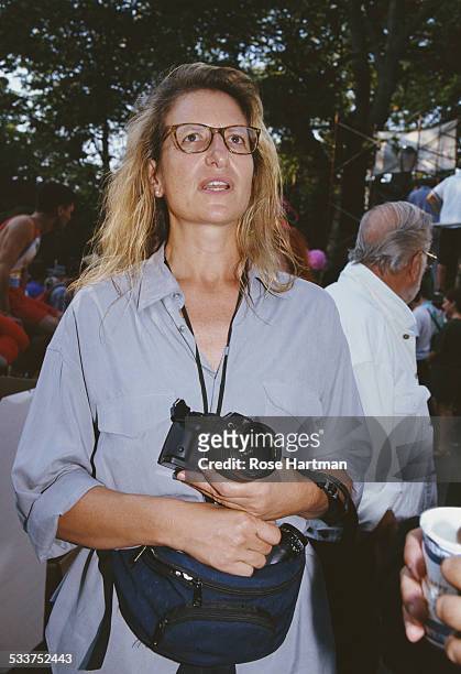 American portrait photographer Annie Leibovitz in Tompkins Square Park, New York City, USA, 1992.