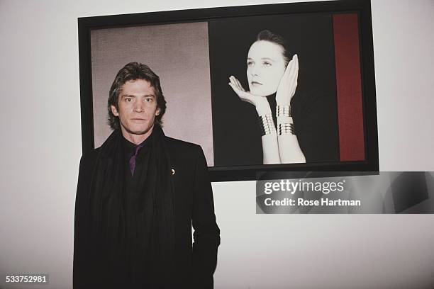 American photographer Robert Mapplethorpe at an exhibition opening at the Robert Miller Gallery, New York City, USA, May 1987.