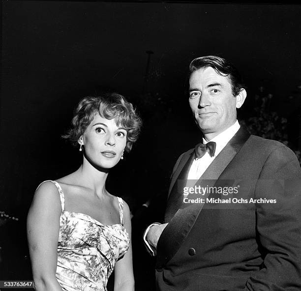 Actor Gregory Peck and his wife Veronique Passani attend the Stanley Kramer Party in Los Angeles,CA.