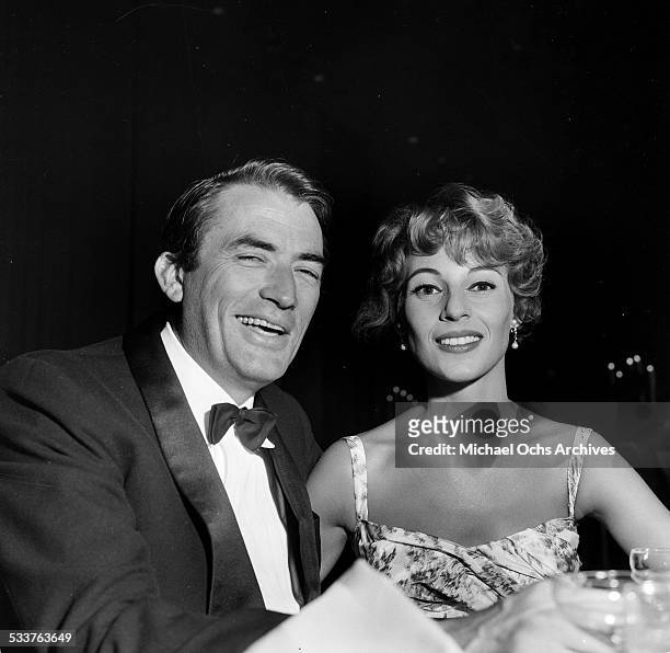 Actor Gregory Peck and his wife Veronique Passani attend the Stanley Kramer Party in Los Angeles,CA.