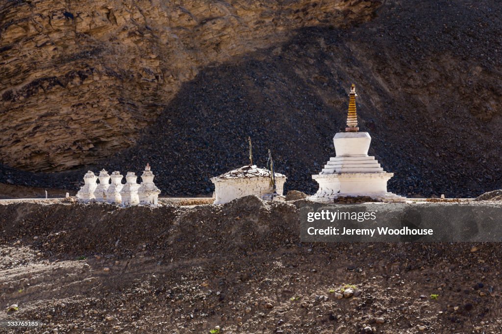 Sculptures in remote mountain landscape