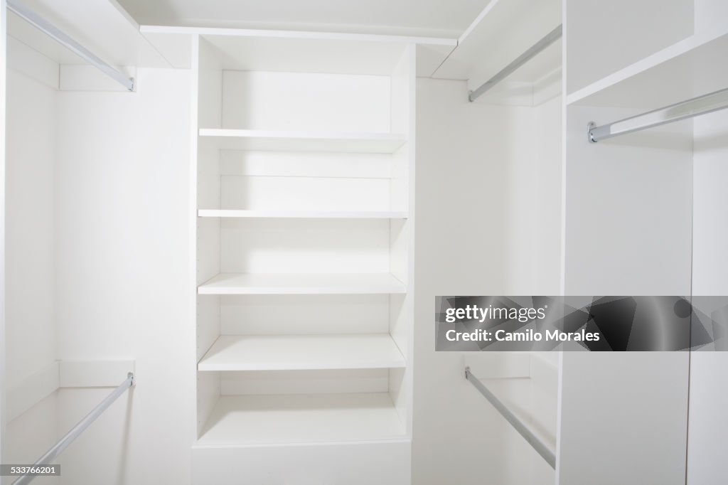 Empty shelves in walk-in closet