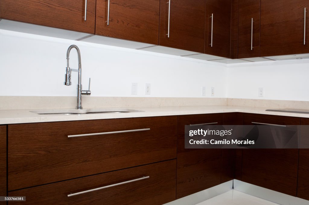 Sink, faucet and countertops in modern kitchen