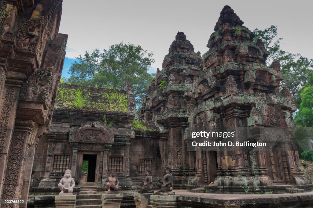 Ruins of ornate stone temple, Angkor, Siem Reap, Cambodia