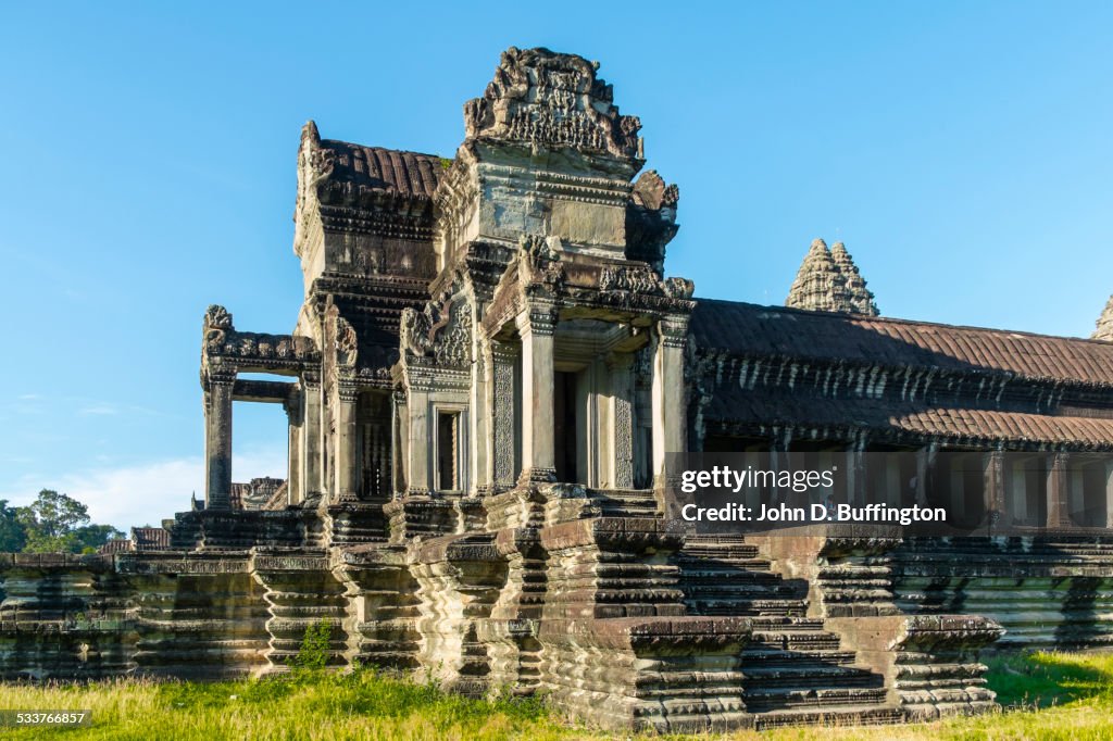 Ruins of ornate stone temple, Angkor, Siem Reap, Cambodia