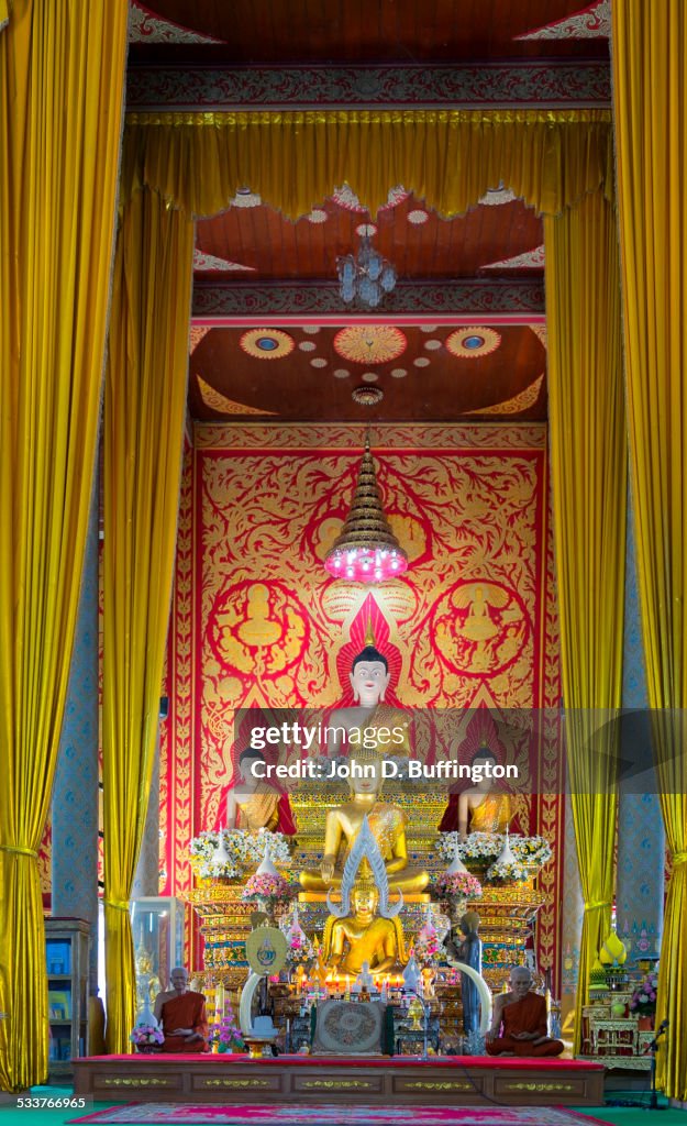 Buddha statues in ornate temple, Doi Saket District, Chiang Mai, Thailand