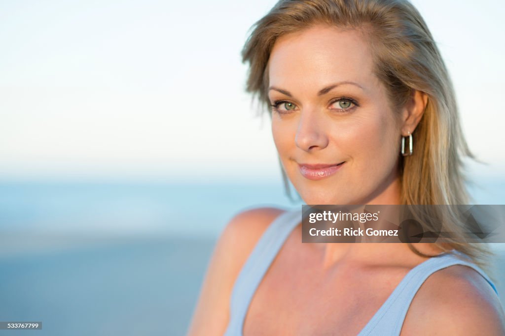 Caucasian woman smiling outdoors