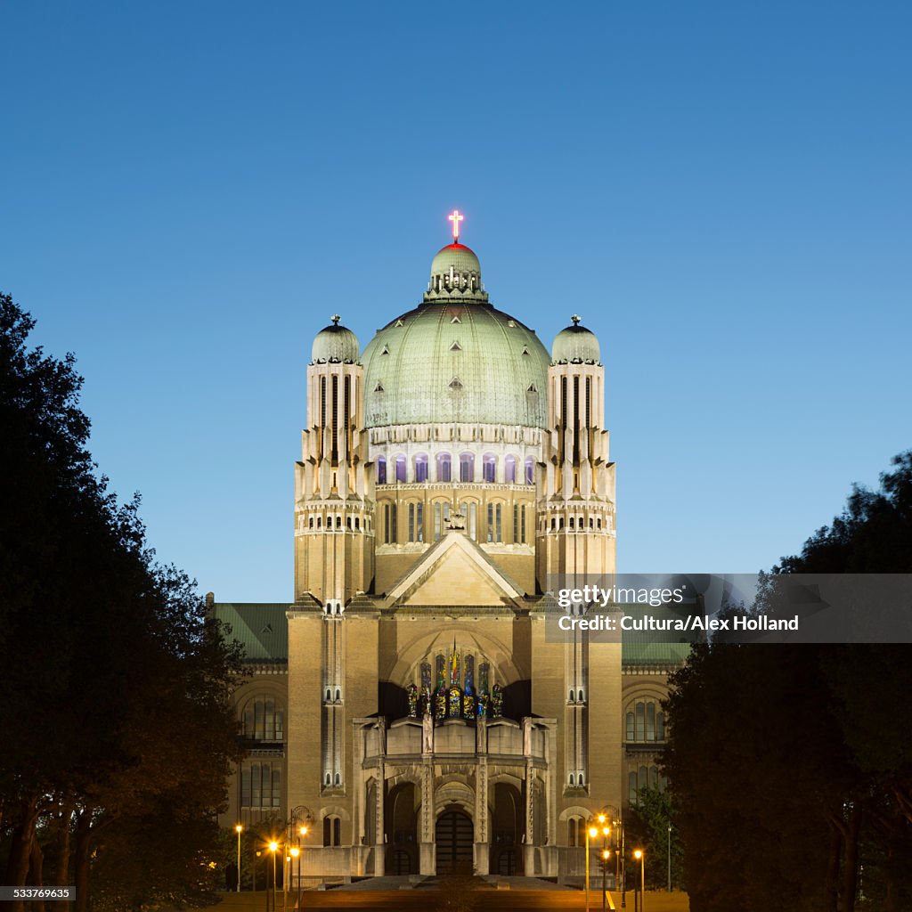 National Basilica of the Sacred Heart at dusk, Brussels, Belgium