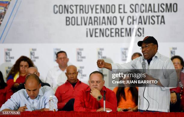 Venezuelan lawmaker Diosdado Cabello , of the ruling party, and Vice-President Aristobulo Isturiz offer a press conference in Caracas on May 23,...