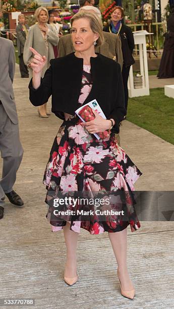 Sophie, Countess of Wessex attends Chelsea Flower Show press day at Royal Hospital Chelsea on May 23, 2016 in London, England. The prestigious...