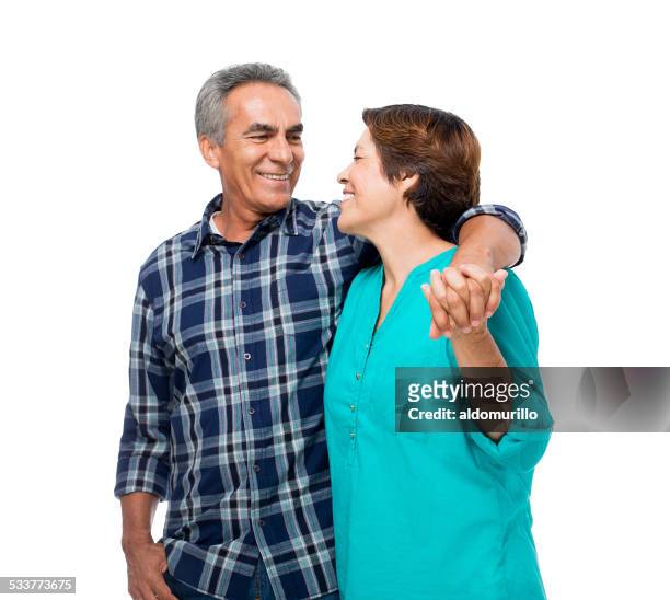 happy senior paar - romantic couple on white background stock-fotos und bilder