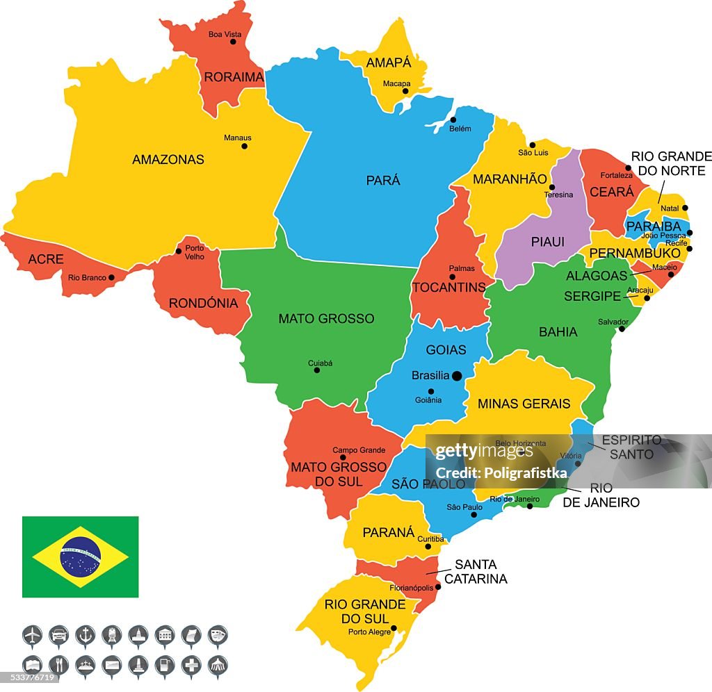 Vetor mapa detalhado do Brasil