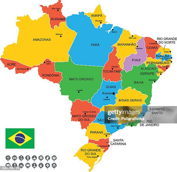 ilustrações, clipart, desenhos animados e ícones de vetor mapa detalhado do brasil - capitais internacionais