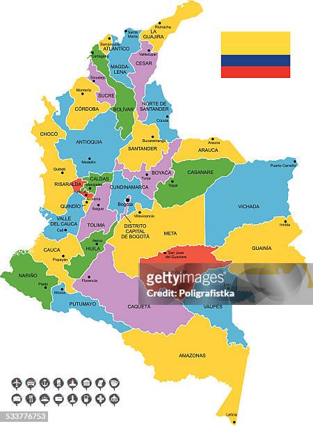 detailed vector map of colombia - medellín stock illustrations