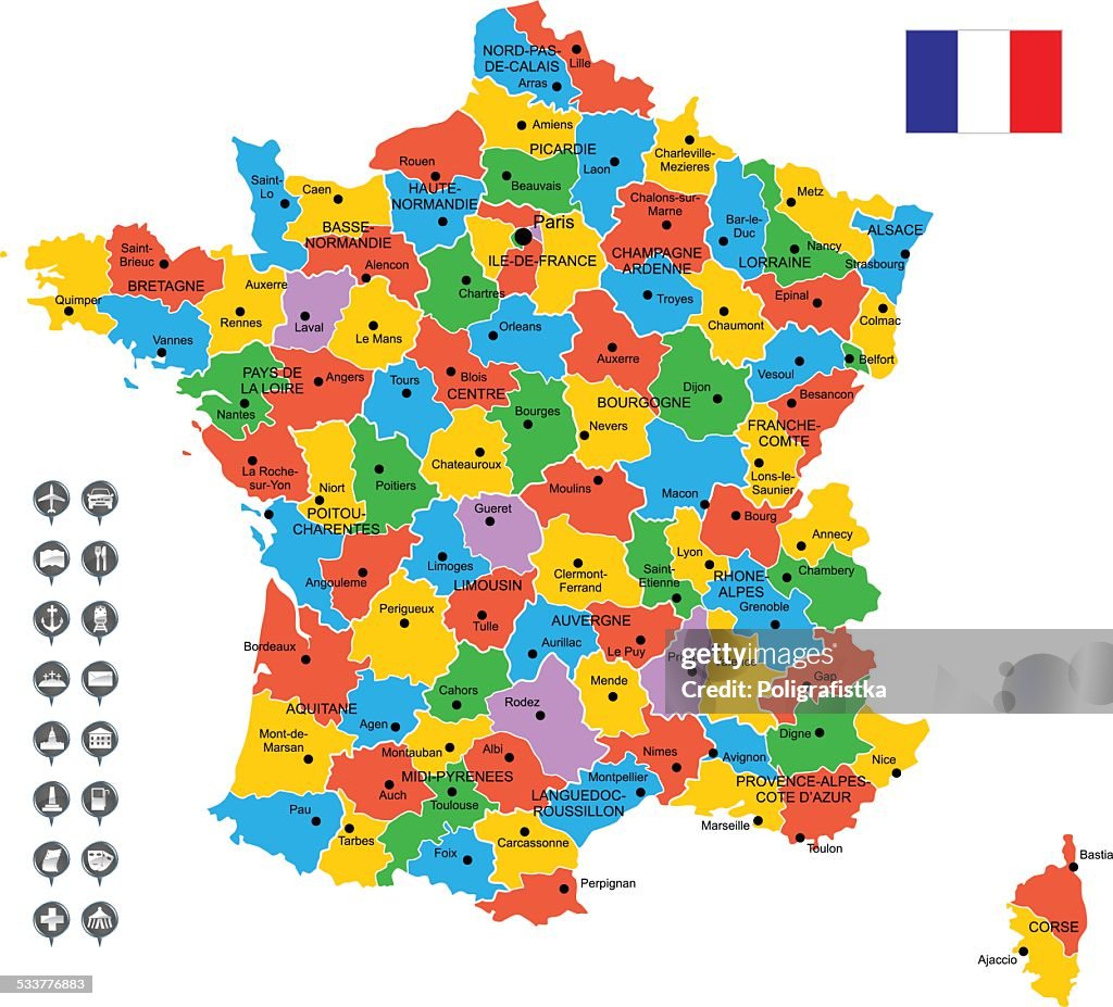 Vettoriale dettagliata mappa di Francia