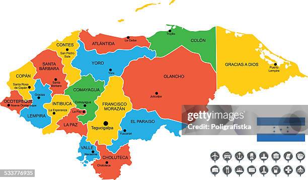 detailed vector map of honduras - honduras map stock illustrations