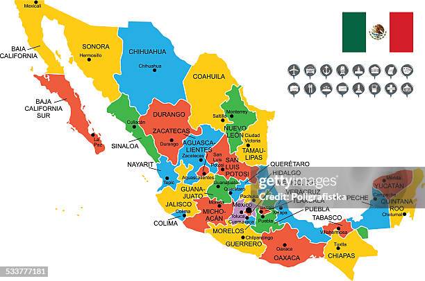 ilustraciones, imágenes clip art, dibujos animados e iconos de stock de detallado vector de mapa de méxico - mexico map