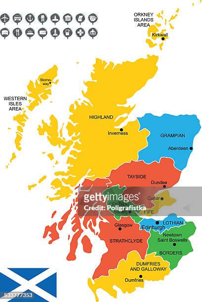 ilustrações, clipart, desenhos animados e ícones de detalhada vetor mapa da escócia - escócia