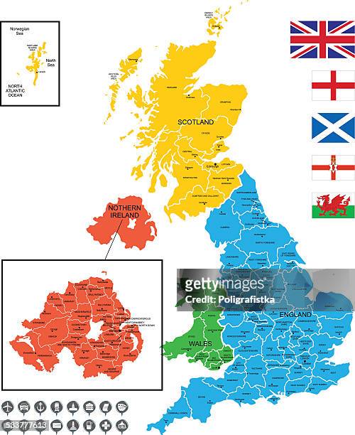 detaillierte vektor karte von großbritannien - vereinigtes königreich stock-grafiken, -clipart, -cartoons und -symbole
