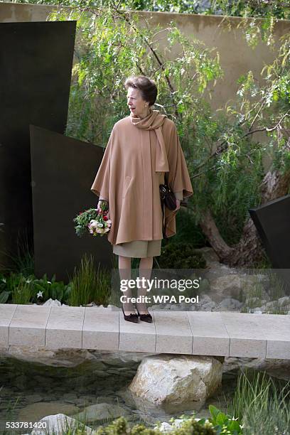 Princess Anne walks through the Telegraph Garden as she attends the Chelsea Flower Show press day at Royal Hospital Chelsea on May 23, 2016 in...