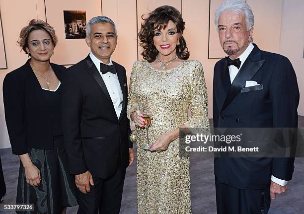 Saadiya Khan, Mayor of London Sadiq Khan, Dame Joan Collins and Nicky Haslam attend British Vogue's Centenary gala dinner at Kensington Gardens on...