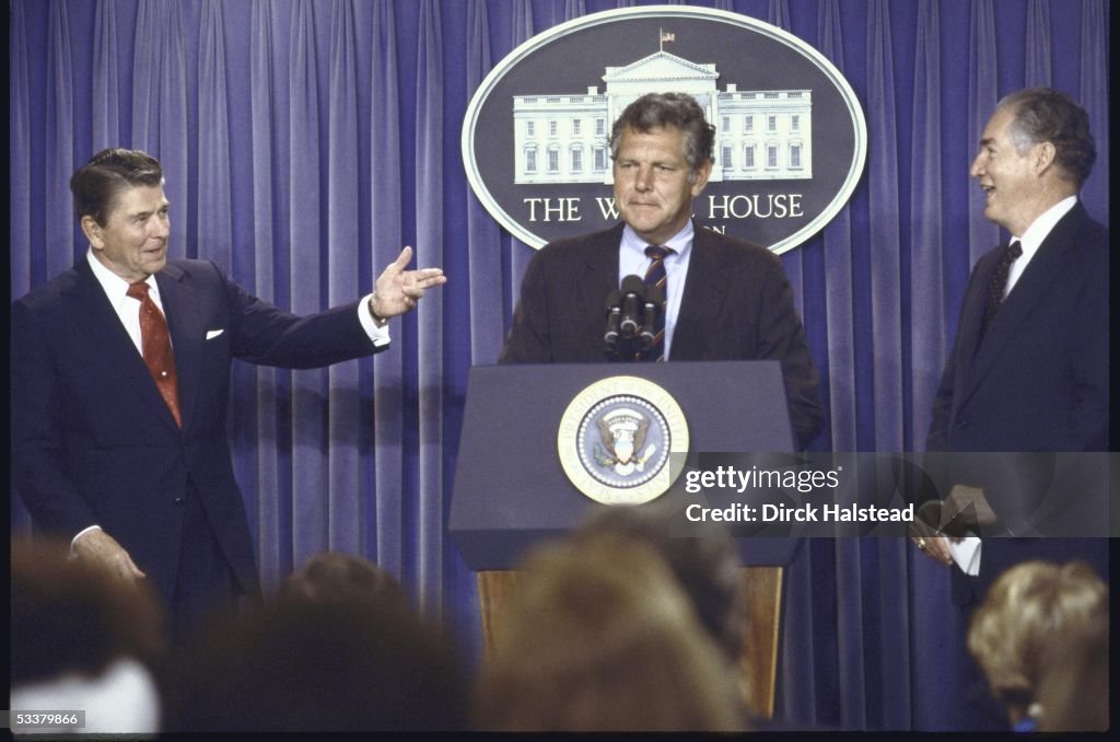 Pres. Ronald W. Reagan (L) announcing choice of La
