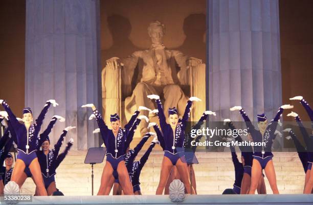 Radio City Rockettes performing at opening ceremonies of Presidential Inaugural weekend for George with Bush and Richard Cheney at Lincoln Memorial.