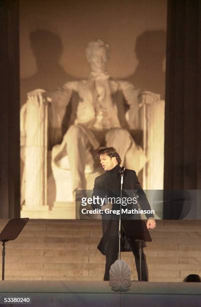 Singer Ricky Martin performing at opening ceremonies of Presidential Inaugural weekend for George with Bush and Richard Cheney at Lincoln Memorial.