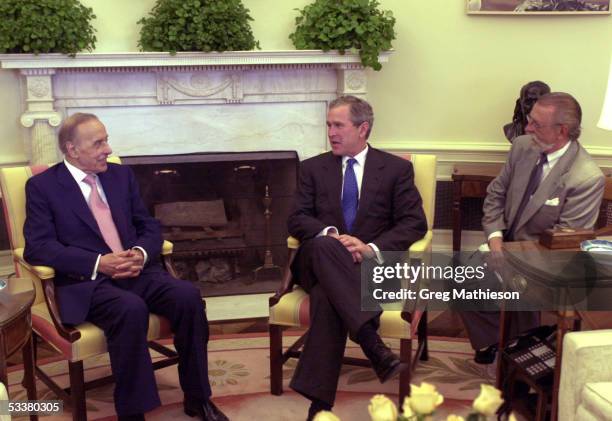 President George with Bush meeting with Azerbaijan President Geidar Aliev during a working visit in the Oval Office of the White House.