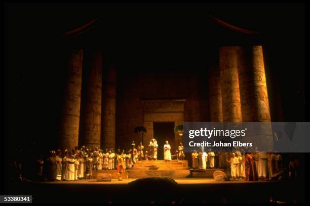 Soprano Sharon Sweet singing the title role in scene from Verdi's "Aida" on stage at the Metropolitan Opera.