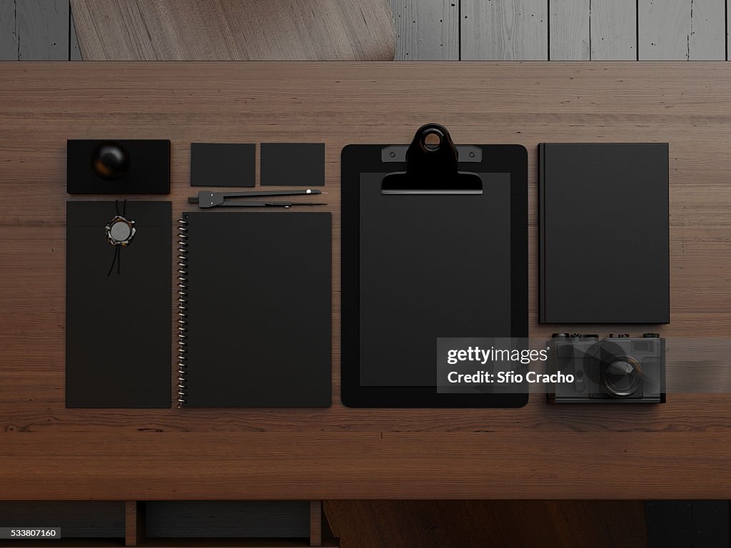 Set of black branding elements. 3d render