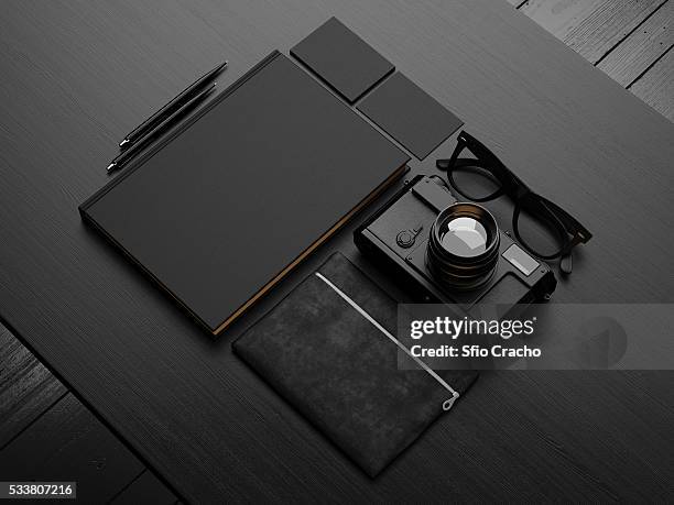 set of black mockup. 3d render - 3d render pencils stock-fotos und bilder