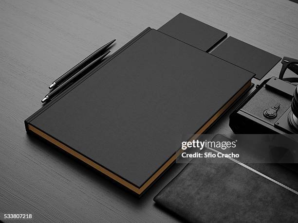 set of black mock up. 3d render - 3d render pencils stock-fotos und bilder