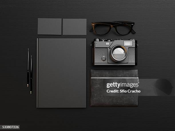 set of black identity elements. 3d render - 3d render pencils stock-fotos und bilder