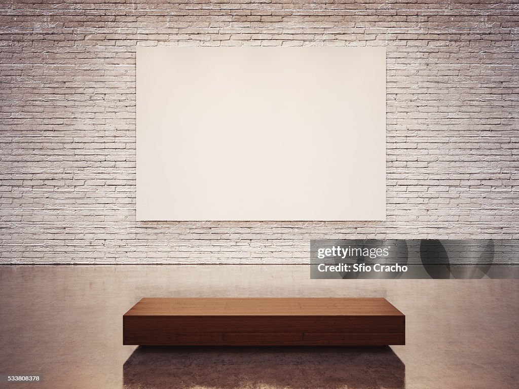 Mock up of empty gallery interior with white canvas