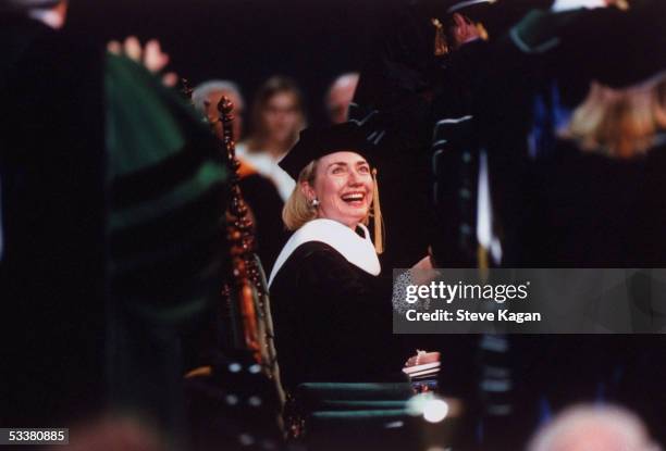 First Lady Hillary Rodham Clinton, a speaker at the graduation ceremonies of Ohio University