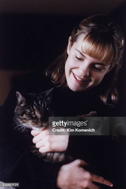Actress Larisa Oleynik with her cat.