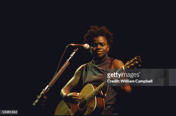 Rock musician Tracy Chapman performing during Amnesty International's "Human Rights Now!" concert tour.