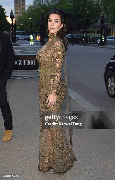 Kim Kardashian West arrives for the Gala to celebrate the Vogue 100 Festival at Kensington Gardens on May 23, 2016 in London, England.