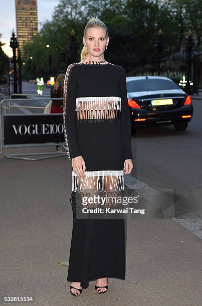 Lara Stone arrives for the Gala to celebrate the Vogue 100 Festival at Kensington Gardens on May 23, 2016 in London, England.
