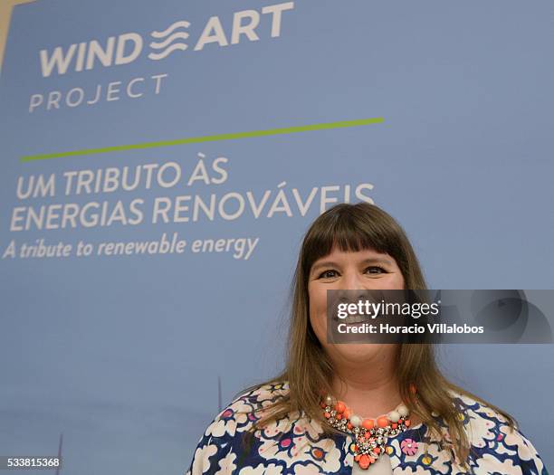 Portuguese artist Joana Vasconcelos at the Padrao dos Descobrimentos during the public presentation of "WindArt", a project aiming to 'cross wind...