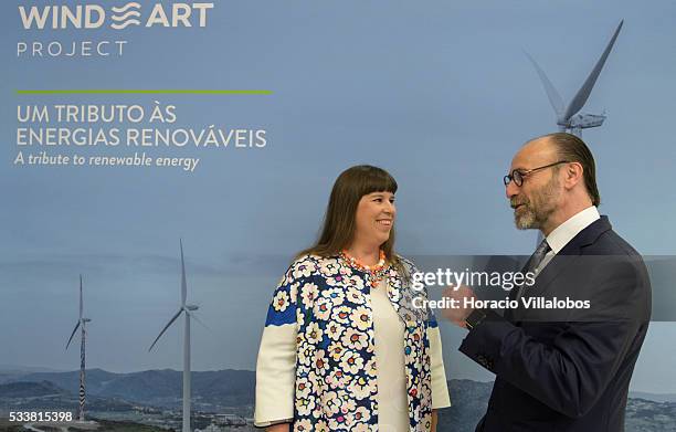 Portuguese artist Joana Vasconcelos at the Padrao dos Descobrimentos, with Carlos Gomes da Silva, vice-chairman of the Board of Directors and Chief...