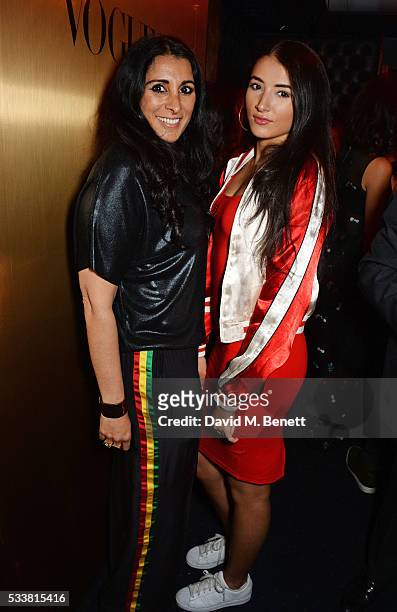 Serena Rees and Cora Corre attend British Vogue's Centenary birthday party at Tramp on May 23, 2016 in London, England.