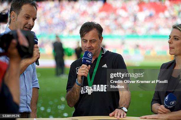 Headcoach of SC Sand 1946 Alexander Fischinger being interviewed after the game at Rhein Energie Stadion after the Women's DFB Cup Final 2016 match...