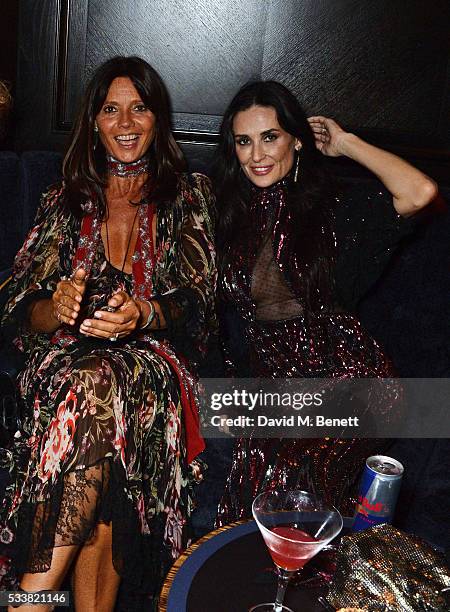 Countess Debonnaire von Bismarck and Demi Moore attend British Vogue's Centenary birthday party at Tramp on May 23, 2016 in London, England.
