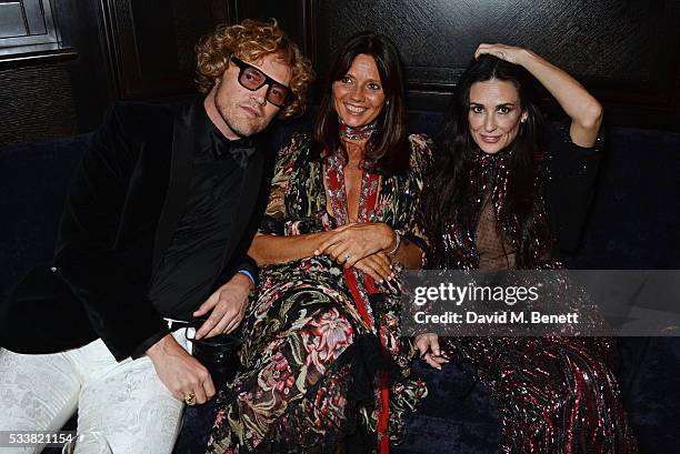 Peter Dundas, Countess Debonnaire von Bismarck and Demi Moore attend British Vogue's Centenary birthday party at Tramp on May 23, 2016 in London,...