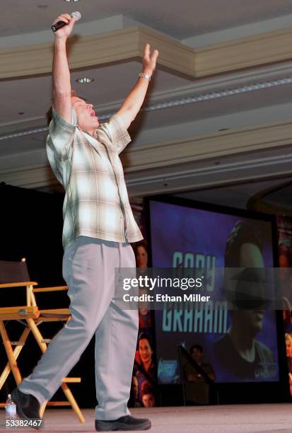Actor Gary Graham, who played the Vulcan character Ambassador Soval on the television series "Enterprise," speaks at the Star Trek convention at the...