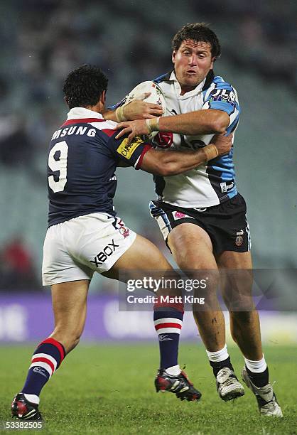 Jason Stevens of the Sharks in action during the round 23 NRL match between the Sydney Roosters and the Cronulla-Sutherland Sharks at Aussie Stadium...