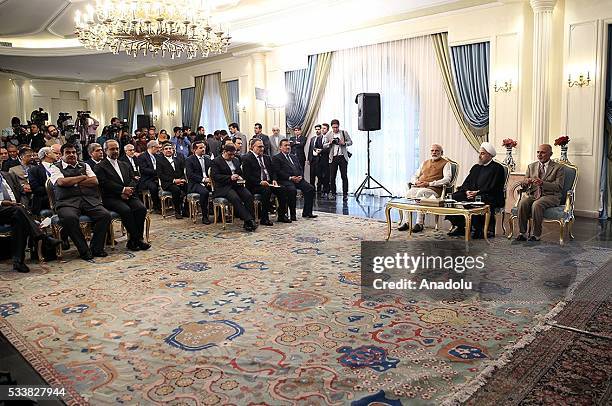 President of Afghanistan Ashraf Ghani , Prime Minister of India Narendra Modi and President of Iran Hassan Rouhani are seen as they signed Chabahar...