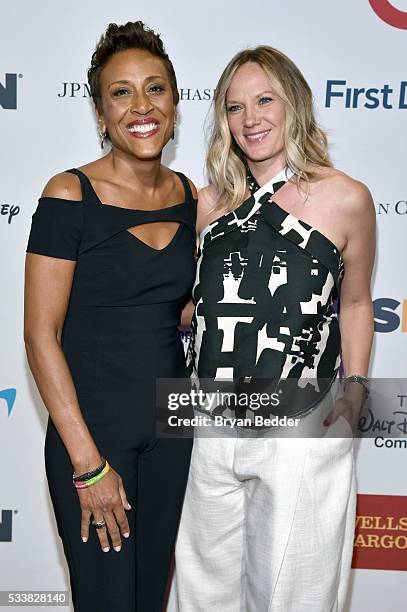 Anchor Robin Roberts and Amber Laign arrive at the GLSEN Respect Awards at Cipriani 42nd Street on May 23, 2016 in New York City.